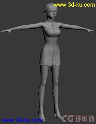 带骨骼的时尚短发女郎的3D模型的图片