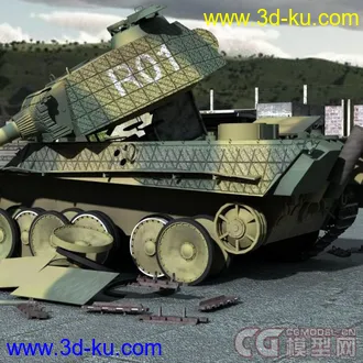 3D打印模型被击毁的坦克四辆 M4A1 Panther Tiger King Tiger(更新加一辆)的图片