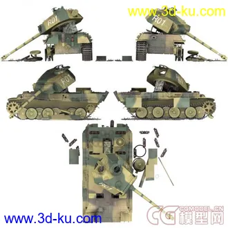 3D打印模型被击毁的坦克四辆 M4A1 Panther Tiger King Tiger(更新加一辆)的图片