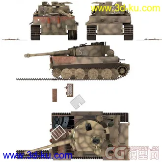 3D打印模型被击毁的坦克四辆 M4A1 Panther Tiger King Tiger(更新加一辆)的图片