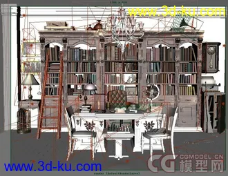 3D打印模型超经典欧式古典书房，贴图齐全的图片