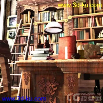 3D打印模型超经典欧式古典书房，贴图齐全的图片