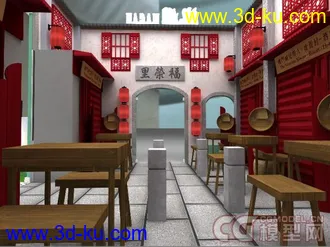 中式小庭院場景模型的图片