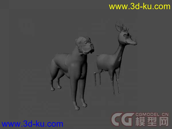 超精细的鹿和狗高模模型的图片1