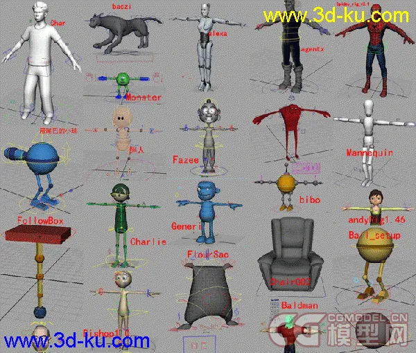 动画师必备的60个绑定文件，表情，骨骼，人物，动物模型的图片1