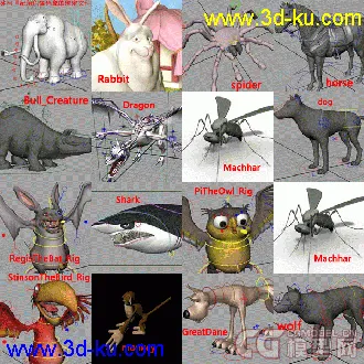3D打印模型动画师必备的60个绑定文件，表情，骨骼，人物，动物的图片