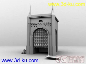 3D打印模型插着武器的古代城门一个的图片