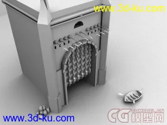3D打印模型插着武器的古代城门一个的图片