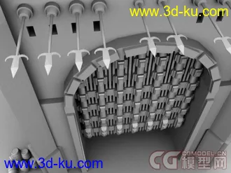 3D打印模型插着武器的古代城门一个的图片