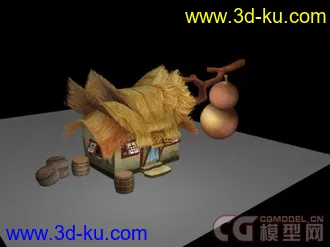 一间茅屋的模型的图片