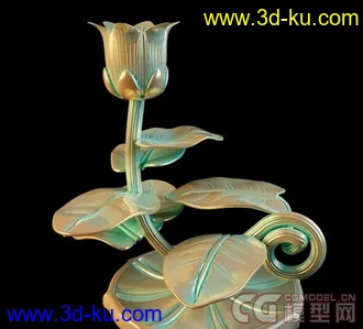 高精度莲花（荷叶）装饰烛台（带材质）3ds Max 模型下载的图片
