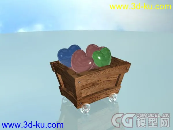 可爱风格的卡通木车，水晶心，下载模型的图片1