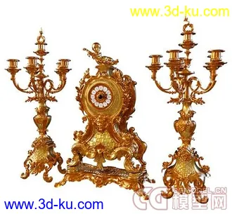 3D打印模型欧式豪华烛台和钟的图片