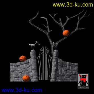 3D打印模型圣诞节万圣节夜南瓜惊魂小门（附obj文件）的图片