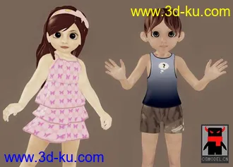 3D打印模型可爱的小男孩女孩（带骨骼+动作+贴图）的图片