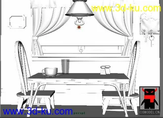3D打印模型室内场景，带座椅、台灯相框附近，茶杯的图片