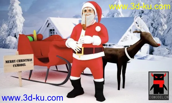 Santa Claus叼烟斗的圣诞老人模型的图片2