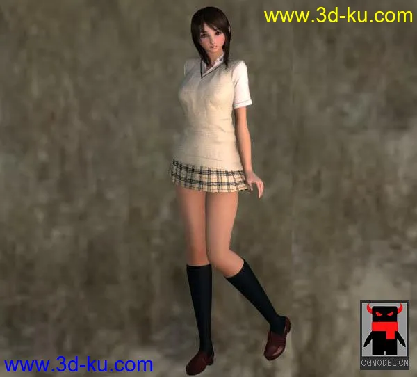 破解某游戏的长腿超性感短裙黑丝袜学生妹美少女maya女孩模型下载！含全套材质贴图！的图片3