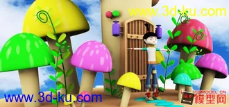 3D打印模型一个小女孩的卡通场景建模  需要的可以下载的图片