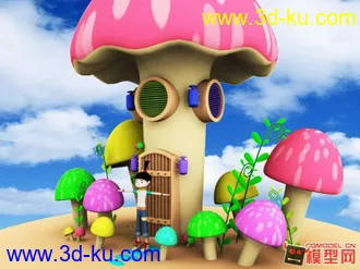 3D打印模型一个小女孩的卡通场景建模  需要的可以下载的图片