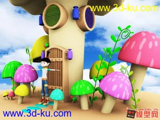 3D打印模型一个小女孩的卡通场景建模  需要的可以下载的图片