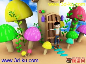 3D打印模型一个小女孩的卡通场景建模  需要的可以下载的图片