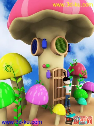 3D打印模型一个小女孩的卡通场景建模  需要的可以下载的图片