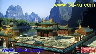 3D打印模型大型古建筑群材质版的图片