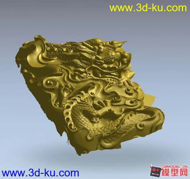 做茶盘或者砚台用的龙模型 不是绝对的3D也不是浮雕 挺有意思的 STL格式的图片2