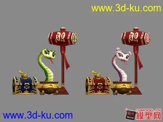 3D打印模型国际版里2只可爱的摆摊小蛇的图片