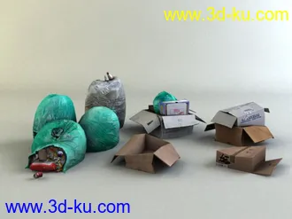 3DMAX模型-垃圾袋。纸箱的图片