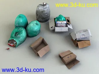 3DMAX模型-垃圾袋。纸箱的图片