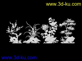 3D打印模型梅兰竹菊浅浮雕的图片