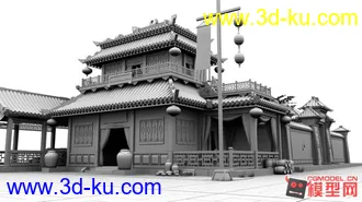 3D打印模型一个古代楼，的图片