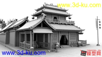 3D打印模型一个古代楼，的图片