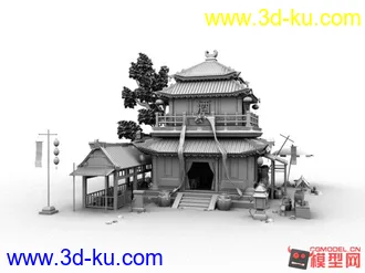 古代小酒楼 maya模型 面数比较多的图片