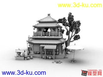 古代小酒楼 maya模型 面数比较多的图片