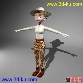 3D打印模型原创时尚女性，身穿白色条纹上衣，豹纹裤，头戴织帽；带贴图，无绑定，欢迎下载指导！的图片