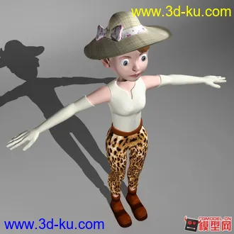 3D打印模型原创时尚女性，身穿白色条纹上衣，豹纹裤，头戴织帽；带贴图，无绑定，欢迎下载指导！的图片