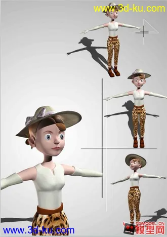 3D打印模型原创时尚女性，身穿白色条纹上衣，豹纹裤，头戴织帽；带贴图，无绑定，欢迎下载指导！的图片