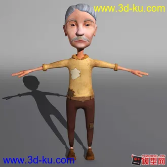 3D打印模型原创卡通白发老爷爷；穿带污渍补丁衣裤；带贴图；欢迎您下载指导！的图片