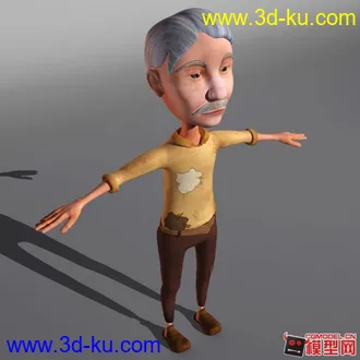 3D打印模型原创卡通白发老爷爷；穿带污渍补丁衣裤；带贴图；欢迎您下载指导！的图片
