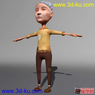 3D打印模型原创卡通白发老爷爷；穿带污渍补丁衣裤；带贴图；欢迎您下载指导！的图片