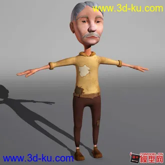 3D打印模型原创卡通白发老爷爷；穿带污渍补丁衣裤；带贴图；欢迎您下载指导！的图片