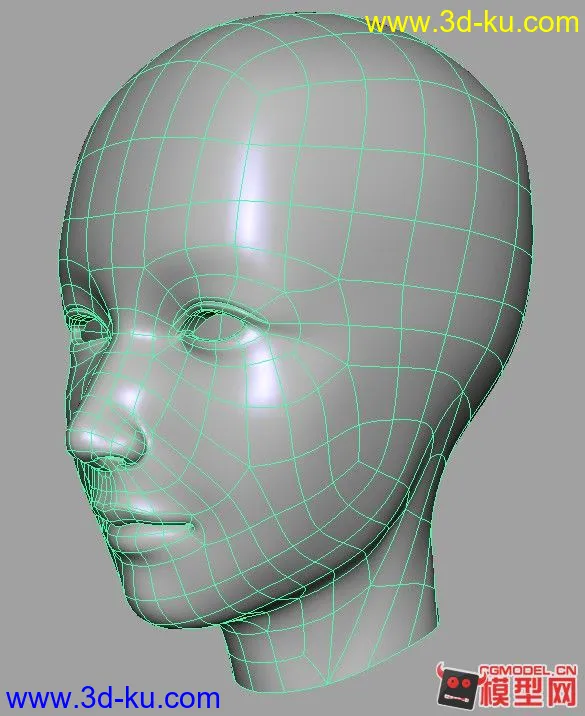 精简面数 女青年头部建模 maya 模型下载的图片3