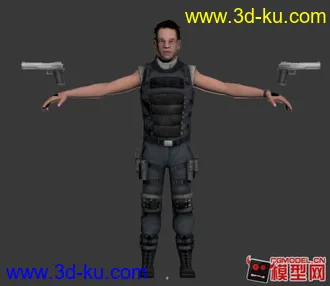 3D打印模型现代人物双枪警附加贴图和5个动作的图片