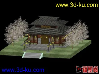 3D打印模型刚做完的庙，跟大家分享下，有材质的的图片