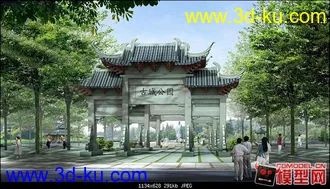3D打印模型中式古建筑大门场景的图片