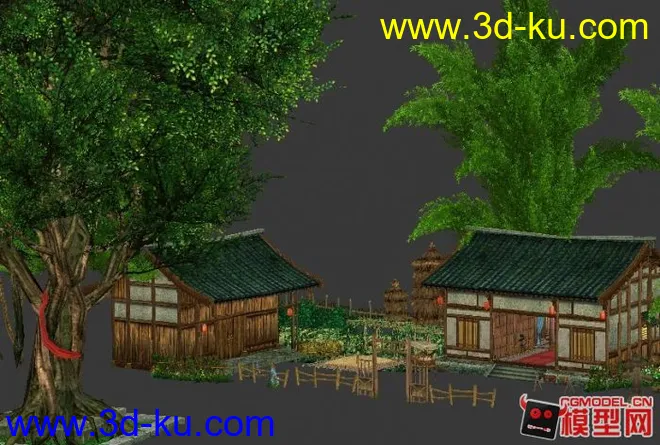 中国武侠风格古代村庄建筑。模型的图片1