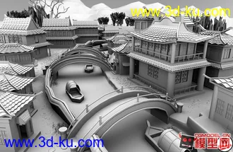 中国古建筑小场景模型的图片